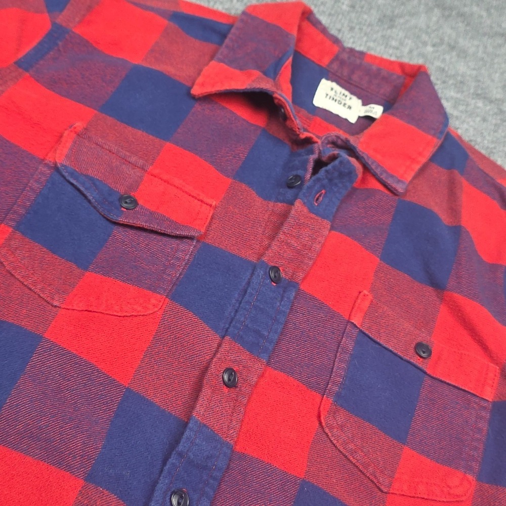 Flint And Tinder Shirt Mens Medium Red Blue Plaid Flannel Button Up Made USA - Picture 2 of 10